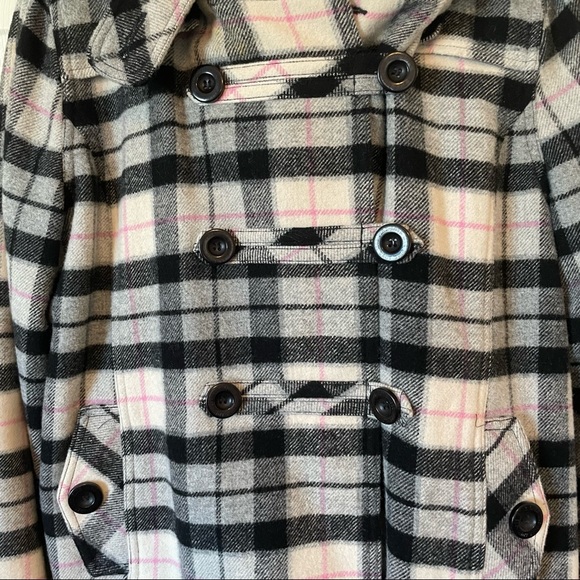 Victoria’s Secret PINK Limited Edition Plaid Pink Grey Fur Winter Coat Size L - Picture 5 of 16